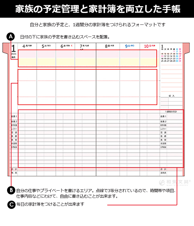 22年 手帳 クツワ 家族 家計簿付き手帳 B6 メール便送料無料 ポイント5倍 通販 文房具の和気文具