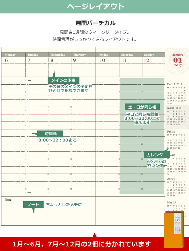 手帳 2023年】トラベラーズノート 週間バーチカル [時間軸タテ] ダイアリー リフィル[レフィル]【メール便送料無料】 スケジュール帳 2023年  ◇ 通販 文房具の和気文具