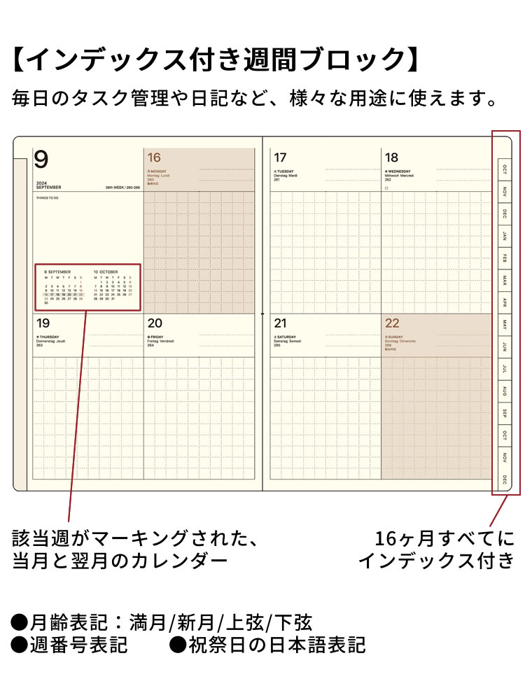 2025年版より、横罫だった本文はグリッドになり、文字情報以外も書き込みやすくなりました。